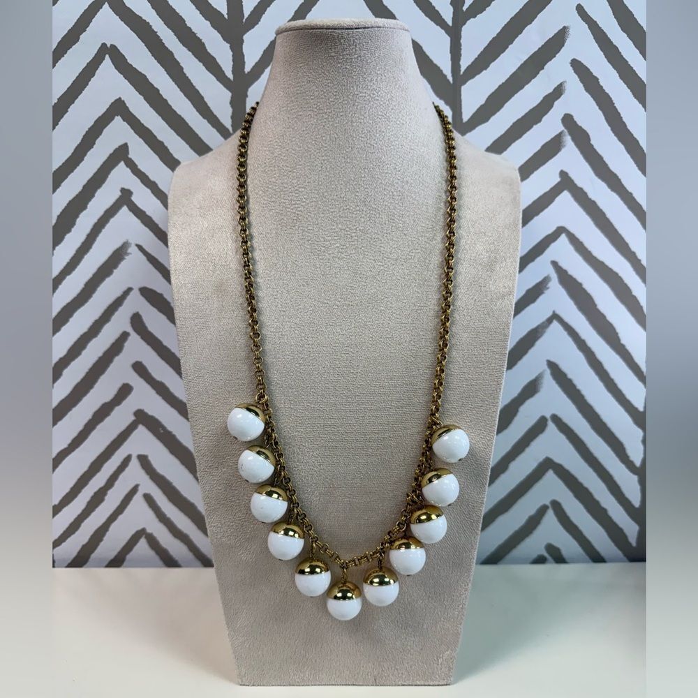 J Crew Chunky Beaded White & Gold Necklace
